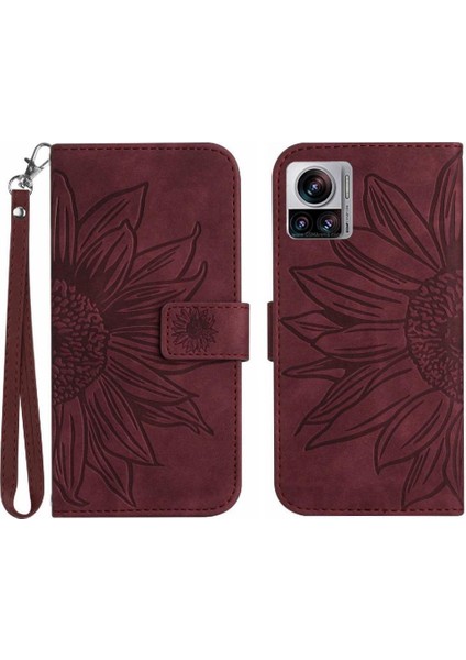 Motorola Edge 30 Için Kılıf Ultra Kabartmalı Ayçiçeği Kısa Kayış Kartı ile (Yurt Dışından)