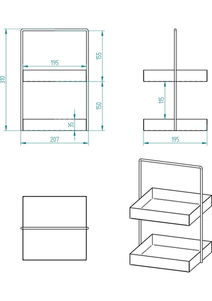 20x20 Siyah Tezgahüstü Mutfak ve Banyo Iki Katlı Organizer