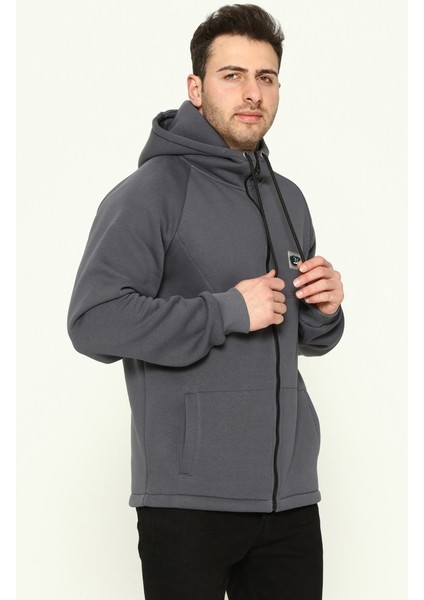 Erkek Standart Fit Normal Kesim Içi Polarlı 3 Iplik Kapüşonlu Fermuarlı Sweatshirt