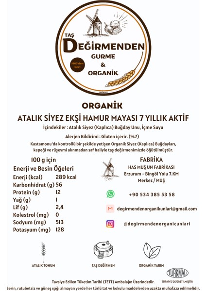 Organik Atalık Siyez Ekşi Hamur Mayası 7 Yıllık Aktif - 150 Gram