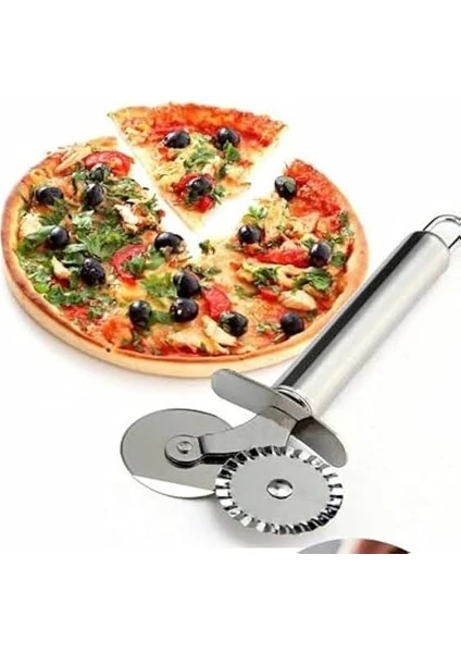 Çift Başlı Metal Pizza Kesici , Hamur Kesici Rulet