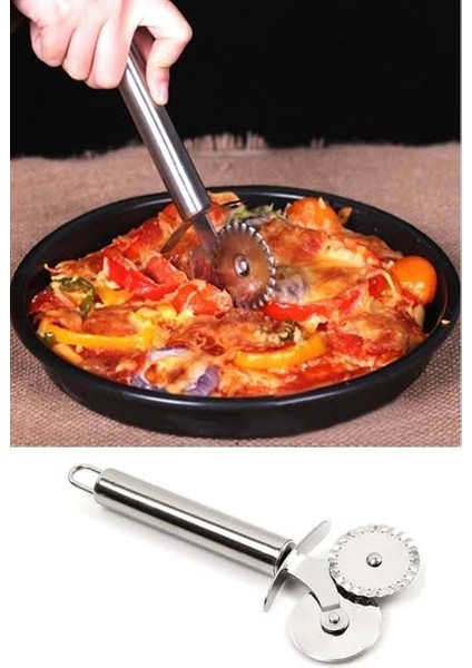 Çift Başlı Metal Pizza Kesici , Hamur Kesici Rulet