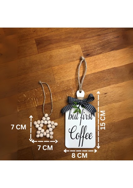 Coffee Kahve Köşesi Mutfak Dolap Süsü & Ahşap Yıldız 2'li Set