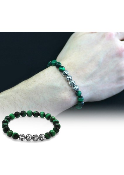Yeşil Kaplangözü Metal Kombinli Kişiye Özel Isim Yazılı Küre Kesim Doğaltaş Bileklik fiyatları