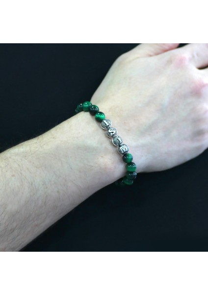 Yeşil Kaplangözü Metal Kombinli Kişiye Özel Isim Yazılı Küre Kesim Doğaltaş Bileklik modelleri