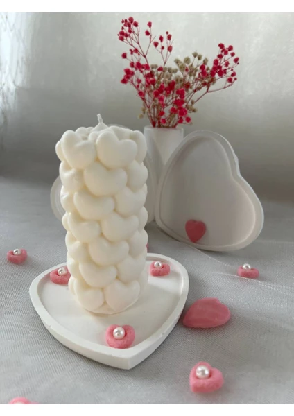 Love Candles Aşk Mum, Kalp Desenli Mum, Love Mum, Sevgililer Günü Hediyesi + Kalp Tabak Hediyesi