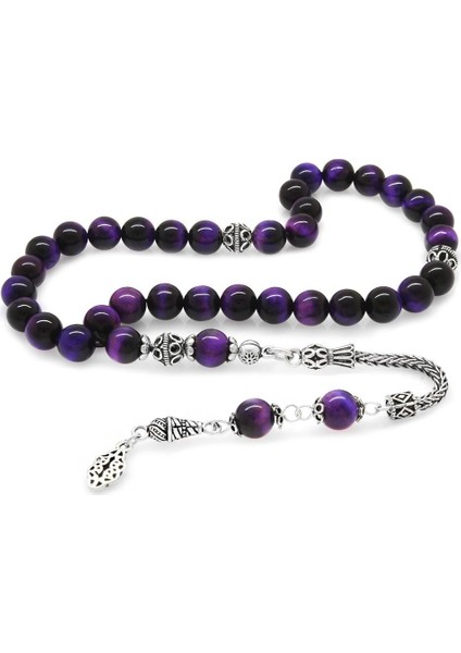 925 Ayar Gümüş Püsküllü Küre Kesim Mor Kaplangözü Doğaltaş Tesbih modelleri