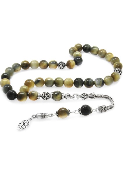 925 Ayar Gümüş Püsküllü Küre Kesim Karışık Renk Kaplangözü Doğaltaş Tesbih modelleri