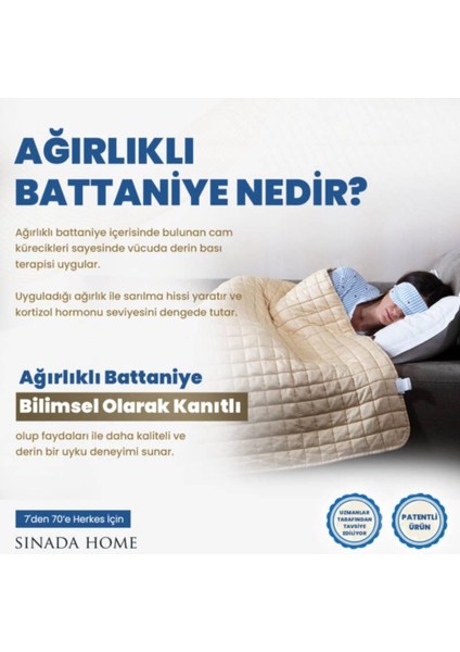 Ağırlıklı Battaniye Montessori Yorganı Selenity Taşlı 3 kg 104X152 %100 Pamuk 4 Mevsim Kullanılabilir