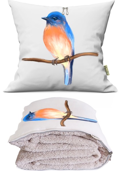 Blue Bird Tv Battaniyeli Opsiyonel Dekoratif Araç Içi Yastık