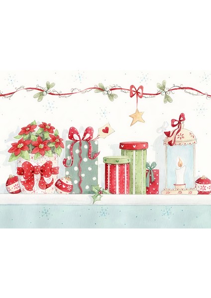 Vintage Christmas No:2 Desenli Amerikan Servisi Dikdörtgen 35 x 50 cm