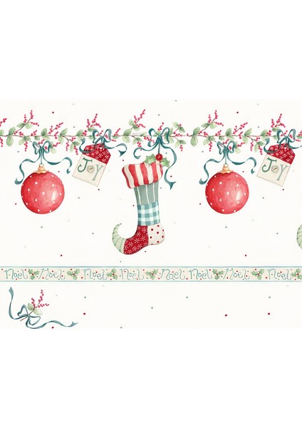 Vintage Christmas No:1 Desenli Amerikan Servisi Dikdörtgen 35 x 50 cm