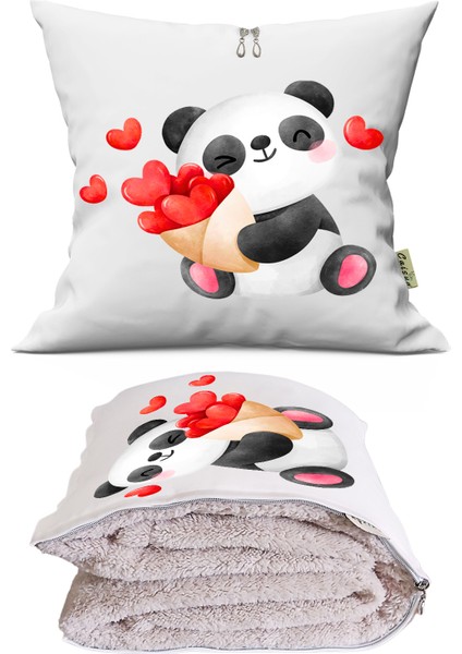 Kalpli Panda Tv Battaniyeli Opsiyonel Dekoratif Araç Içi Yastık