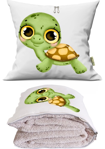Sevimli Kaplumbağa Tv Battaniyeli Opsiyonel Dekoratif Kırlent Yastık