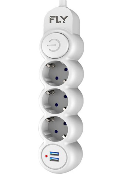 FLY-3393-01 Termal Akım Korumalı 3'lü Priz 2 USB 2m 2.1A