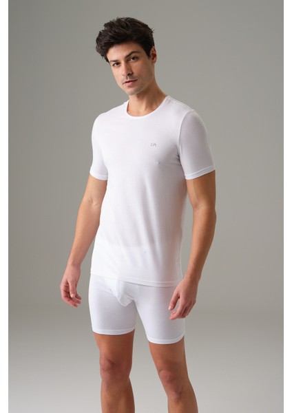 Beyaz Erkek Pamuk Kumaş Tişört