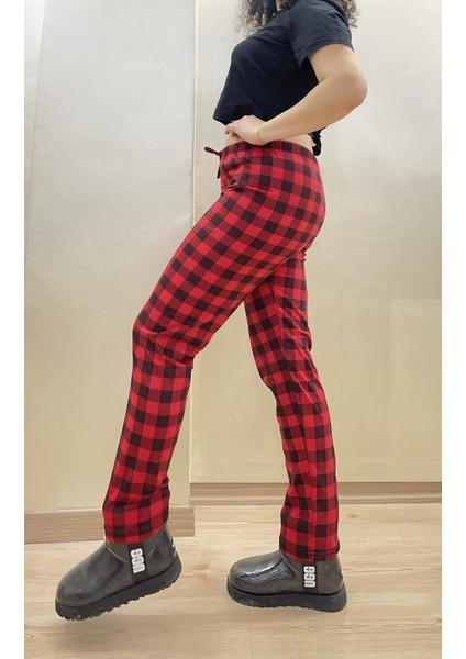 Kadın Lastikli Bel %100 Pamuklu Kurdeleli Desenli Pijama Altı fırsatları