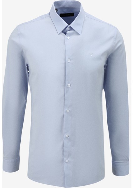 Slim Fit Gömlek Yaka Düz Mavi Erkek Gömlek F4SM-GML 1003