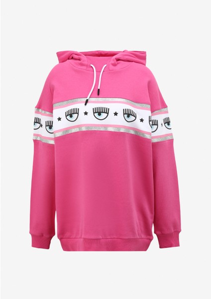 Kapüşon Yaka Baskılı Pembe Kadın Sweatshirt 75Cbıf01