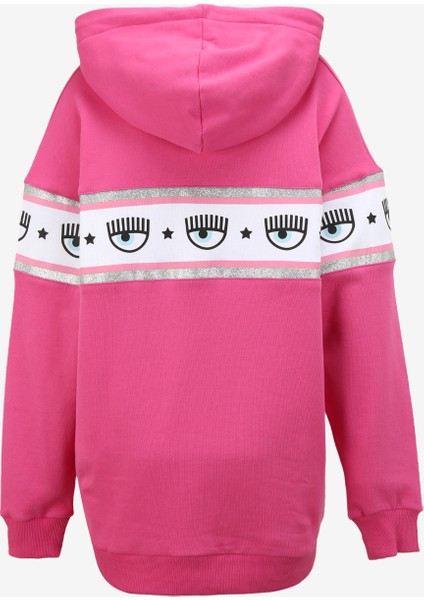 Kapüşon Yaka Baskılı Pembe Kadın Sweatshirt 75Cbıf01