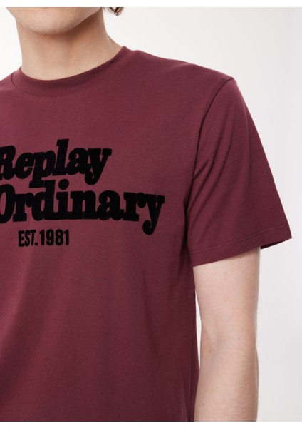 Bisiklet Yaka Baskılı Bordo Erkek T-Shirt M6646 164 Amaranth Red fırsatları