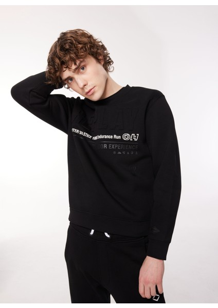 Bisiklet Yaka Siyah Erkek Sweatshırt M6709 098 Black