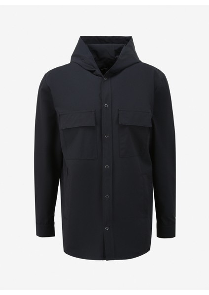 Loose Fit Kapüşon Yaka Düz Lacivert Erkek Gömlek F4SM-GML 0113