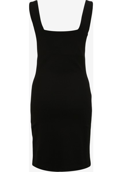 Kare Yaka Düz Siyah Mini Kadın Elbise F4SL-ELB0649