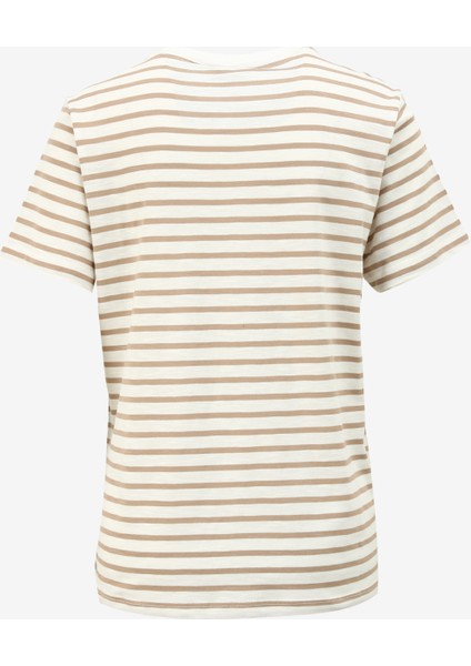 Bisiklet Yaka Çizgili Beyaz - Bej Kadın T-Shirt F4SL-TST0535 fiyatları