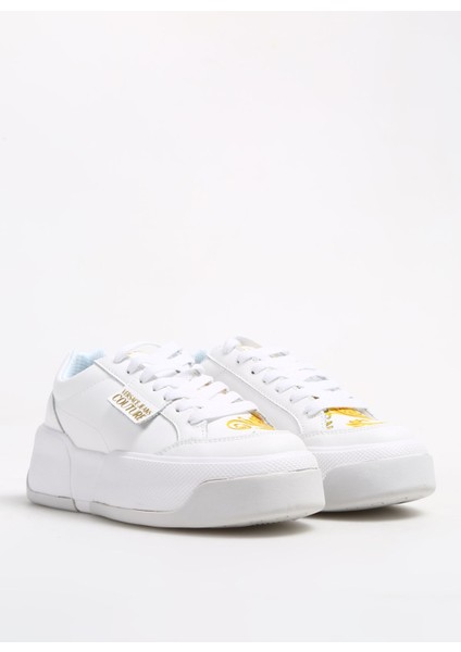 Versace Jeans Couture Sarı - Beyaz Kadın Deri Sneaker 75VA3ST2ZP305G03