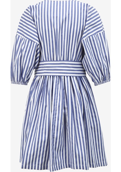 V Yaka Çizgili Beyaz - Lacivert Mini Kadın Elbise F4SL-ELB0130 fiyatları