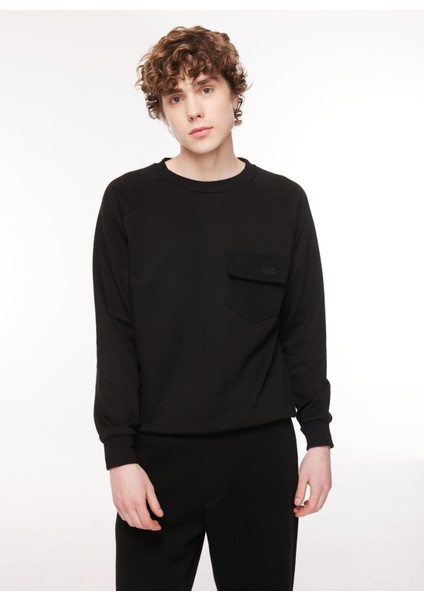 Bisiklet Yaka Siyah Erkek Sweatshirt Dt10417_Regular Fit Bisiklet Yaka