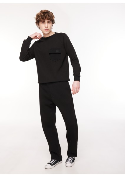 Bisiklet Yaka Siyah Erkek Sweatshirt Dt10417_Regular Fit Bisiklet Yaka modelleri