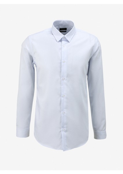 Açık Mavi Erkek Slim Fit Çizgili Gömlek F4SM-GML 0228