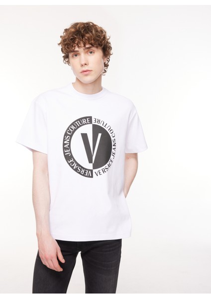 Bisiklet Yaka Beyaz Erkek T-Shirt 75GAHG05CJ01G003