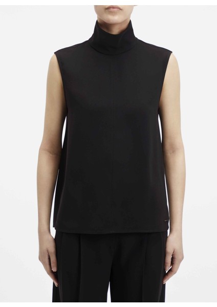 Balıkçı Yaka Düz Siyah Kadın Bluz Structure Twll Ns Mock Neck Top