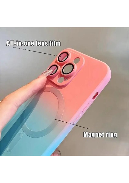 iPhone 11 Pro Max Kılıf Magsafe Manyetik Kablosuz Şarj Lens Korumalı Ombre Renk Geçişli Colorful