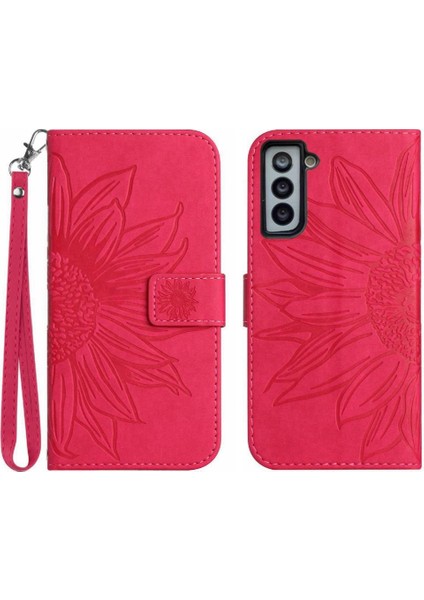 Kart Yuvaları Tutucu Kısa Kayış Kabartmalı Pu ile Samsung Galaxy S21 Için Telefon Kılıfı (Yurt Dışından)