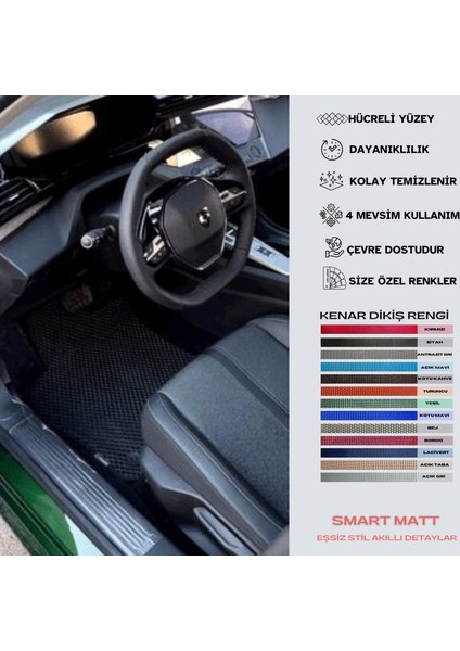 Smart Matt Peugeot 308 2021 + Uyumlu Yeni Nesil Araca Özel Akıllı Oto Paspas Havuzlu Oto Paspas Araba Paspas