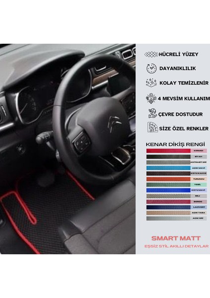 Smart Matt Citroen C3 C 3 2020 + Uyumlu Yeni Nesil Araca Özel Akıllı Oto Paspas Havuzlu Oto Paspas Araba Paspas