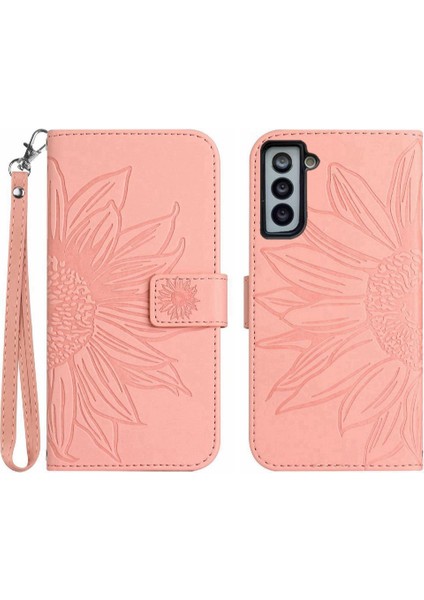 Kart Yuvaları Tutucu Kısa Kayış Kabartmalı Pu ile Samsung Galaxy S21 Için Telefon Kılıfı (Yurt Dışından)