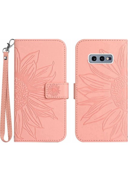 Samsung Galaxy S10E Kabartmalı Ayçiçeği Flip Cüzdan Pu Telefon Kılıfı (Yurt Dışından)