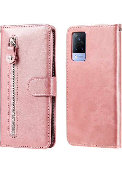 Vıvo V21 ile Uyumlu Moda Fermuar Çevirme Deri Manyetik Cüzdan Telefon Kılıfı (Yurt Dışından)
