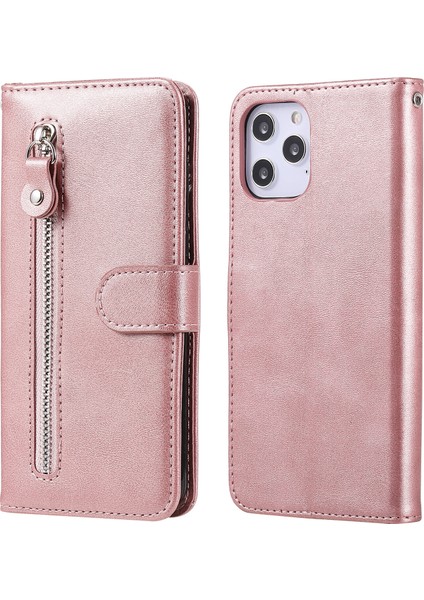 iPhone 12 Pro Max ile Uyumlu Moda Fermuar Çevirme Deri Manyetik Cüzdan Telefon Kılıfı (Yurt Dışından)