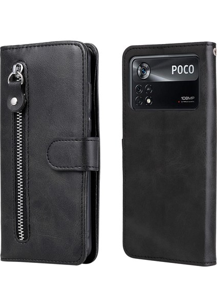 Xiaomi Poco X4 Pro 5g ile Uyumlu Moda Fermuar Çevirme Deri Manyetik Cüzdan Telefon Kılıfı (Yurt Dışından)