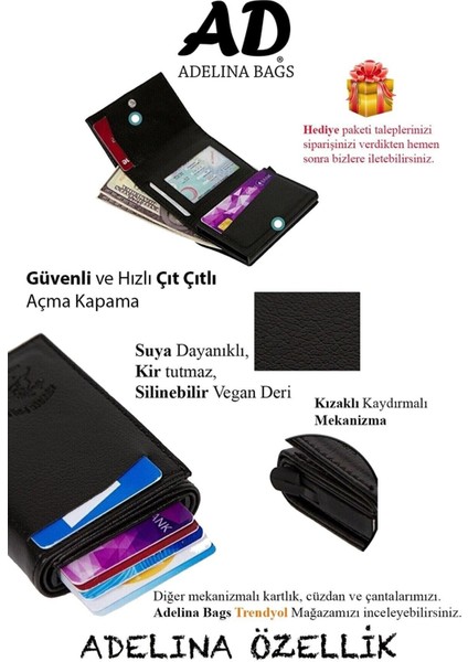 Tekno Trust Adelina Siyah Deri El ve Omuz Çanta ve Mekanizmalı Kartlık Set ADL05926 indirimleri