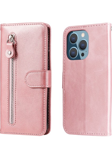 iPhone 14 Pro Max ile Uyumlu Moda Fermuar Çevirme Deri Manyetik Cüzdan Telefon Kılıfı (Yurt Dışından)