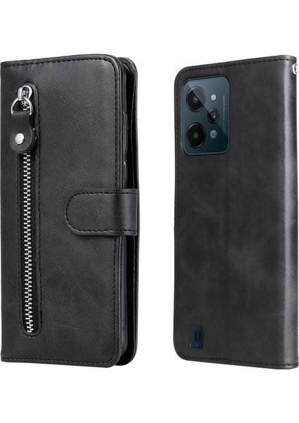 Realme C31 ile Uyumlu Moda Fermuar Çevirme Deri Manyetik Cüzdan Telefon Kılıfı (Yurt Dışından)