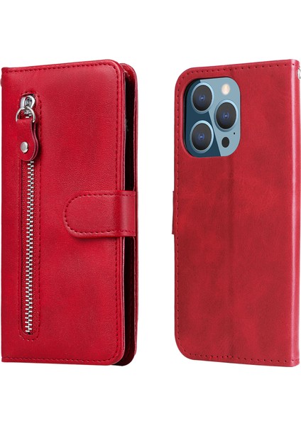 iPhone 14 Pro Max ile Uyumlu Moda Fermuar Çevirme Deri Manyetik Cüzdan Telefon Kılıfı (Yurt Dışından)