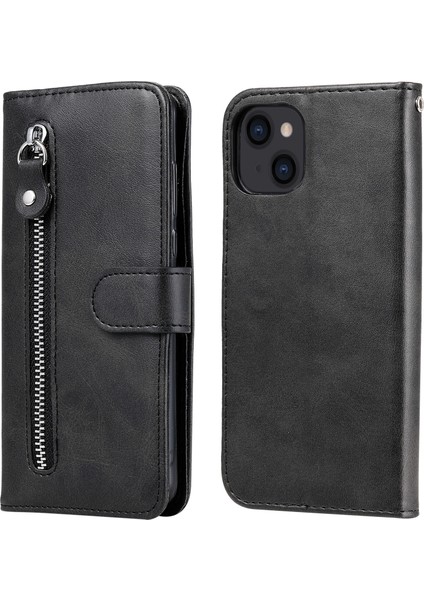 iPhone 14 ile Uyumlu Moda Fermuar Çevirme Deri Manyetik Cüzdan Telefon Kılıfı (Yurt Dışından)